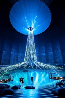 New exhibition at Gasometer Oberhausen, art sculpture The Tree, 40 meter high light installation,