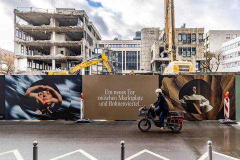 Demolition work at Swabenzentrum Stuttgart. The building is partially demolished. The property,
