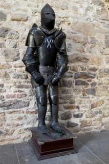Knight's armour in restored historic castle tower of Altendorf Castle in Burgaltendorf district,