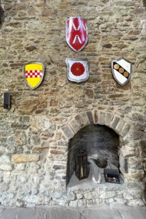Old historic open fireplace in the restored historic castle tower of Burg Altendorf in the