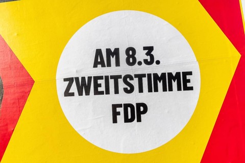 2026 state election in Baden-Württemberg. Election posters at a crossroads in Fellbach. The parties