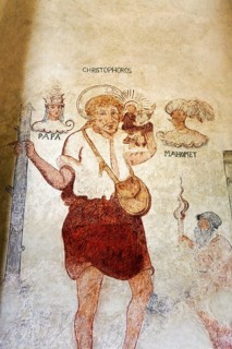 Historical fresco, wall painting, Pope, St. Christopher and Mohammed, Saint Christopher carrying