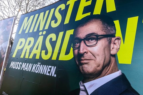 2026 state election in Baden-Württemberg. Election posters at a crossroads in Fellbach. Large