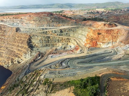 Aerial view of Corta Atalaya open pit mine, copper mine, Rio Tinto, Minas de Rio Tinto, Andalusia,