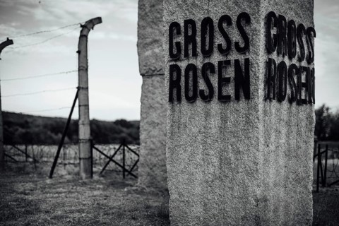 ROGOZNICA, POLAND - JULY 31, 2020. The inscription on the monument in the German Nazi concentration