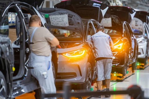 Electric car production in the assembly halls of VW in Zwickau, Zwickau, Saxony, Germany