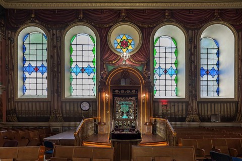 A parochet, curtain in front of the Torah shrine in the interior of the Tsori Gilod Synagogue,
