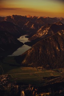 Thaneller summit at sunset in the Lechtal valley in Tyrol with a wonderful view of the surrounding