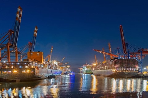 Blue Hour, container port, Eurogate and Burchardkai container terminals, container ships, Raddamper