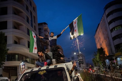 Damascus, Syria. December 8th 2025. Celebrations in the streets of the Syrian capital, Damascus to