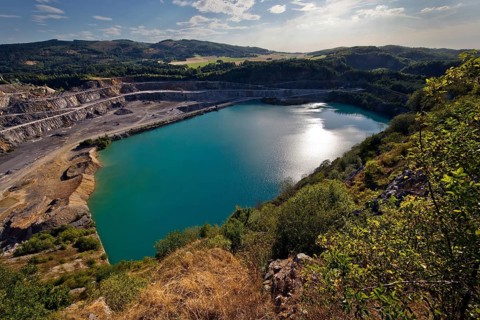 View Blue Lagoon, limestone quarry, Hönnetal, Balve, Sauerland, North Rhine-Westphalia, Germany