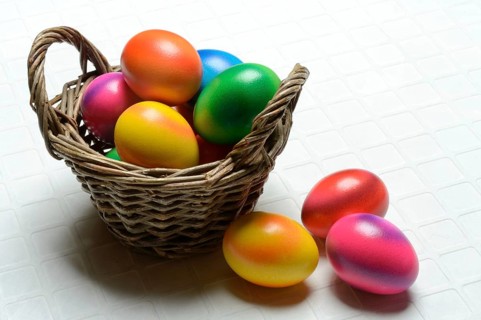 Colourful Easter eggs in baskets, Easter, Easter egg hunt