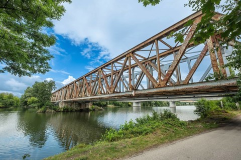 The old railway bridge being converted into the Fiesta Bridge over the Váh River, Capital of