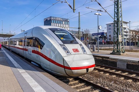 ICE passing through Wendlingen train station. Wendlingen, Baden-Württemberg, Germany