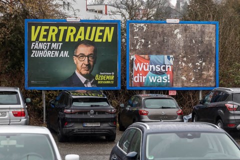 Make a wish. Election poster with the portrait of Cem Özdemir, leading candidate for the state