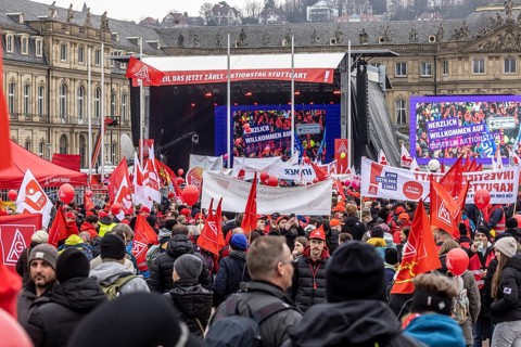 Day of action organised by IG Metall in Stuttgart. Metalworkers rally to fight for the future of