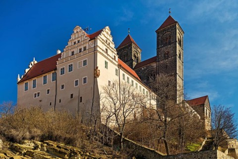 Castle hill ensemble with St Servatius collegiate church on the castle hill above the old town,