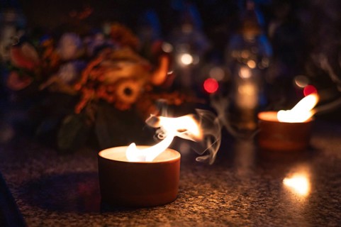 Lights on the grave on All Souls' Day in Lubin, Poland