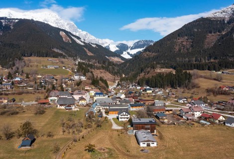 Drone image, residential buildings, view of town, Ardning, Ennstal, Styria, Austria