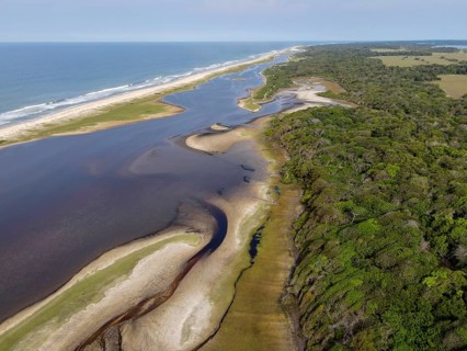 Beach in Loango National Park, Parc National de Loango, Atlantic Ocean, aerial view,