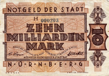 Banknote, emergency money of the city of Nuremberg, 1923, 10 billion marks, Germany, reproduction