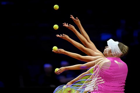 Action, Serve Elise Mertens (BEL) Multishot Multiple Exposure, Feature, Women's Porsche Tennis