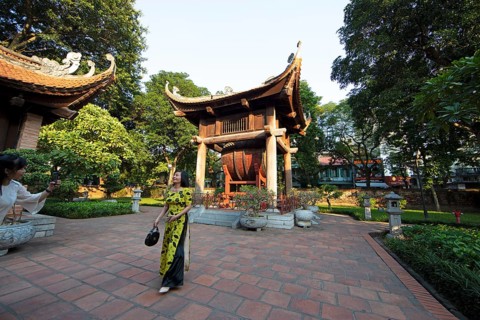 Drum tower in the Temple of Literature in the old town of Hanoi, Vietnam