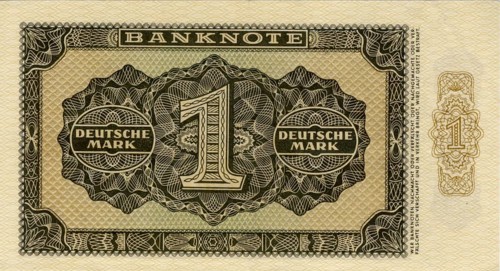 Banknote, 1 Deutsche Mark, 1948, Germany, reproduction of a historical banknote