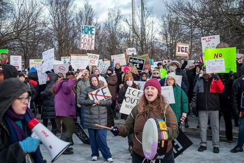 Romulus, Michigan USA - 23 February 2026 - Hundreds rallied at Romulus City Hall to oppose the