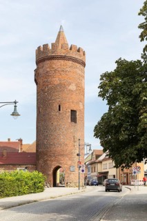Luckauer Torturm or Dicker Turm as a medieval part of the town fortifications around Beeskow,