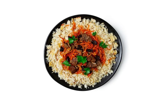 Kabuli pulao, pilaf, the national dish of Afghanistan, rice with meat, homemade, no people