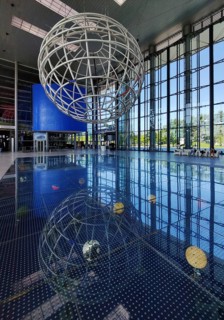 Entrance hall with lattice globe, Autostadt, Volkswagen AG, Wolfsburg, Lower Saxony, Germany
