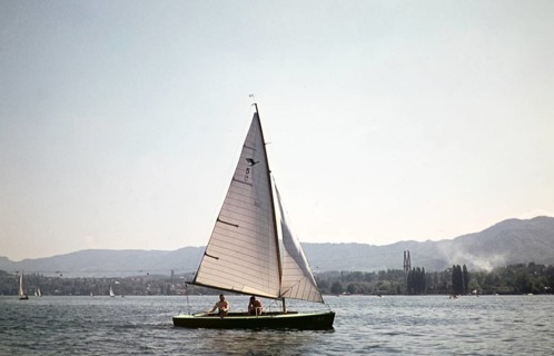 Yacht sailing boat sailing on Lake Zurich, Zurich, Switzerland, Europe 1959