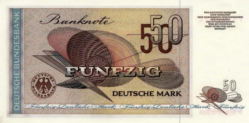 Banknote, banknote, 50 Deutsche Mark, front side, series 2, Germany, reproduction of a historical
