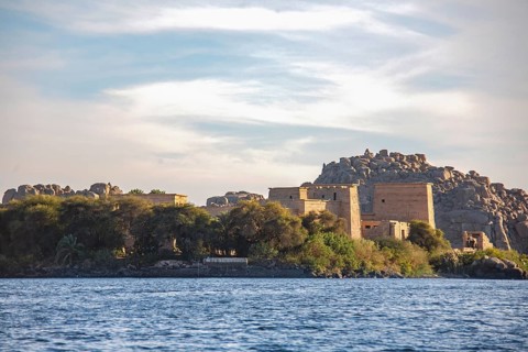 Agilkia Island in Lake Nasser with the Temple of Philae, Agilkia Island, Egypt