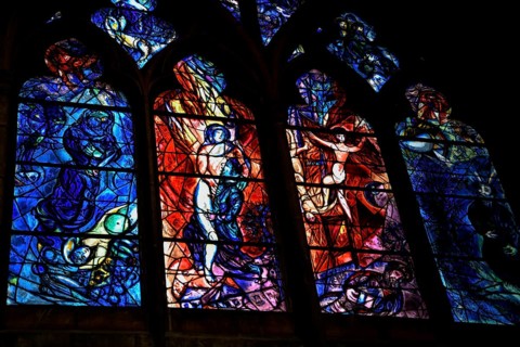 Church windows in the Gothic cathedral of Saint-Étienne, St Stephen's Cathedral, Metz, Grand Est