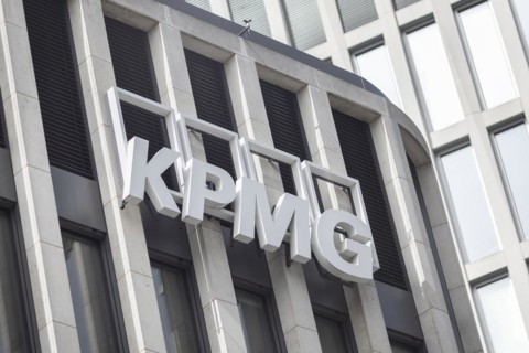 Logo on the facade of a location of the auditing and business consulting firm KPMG in Berlin,