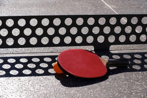 Outdoor table tennis table with ball and bat, Germany