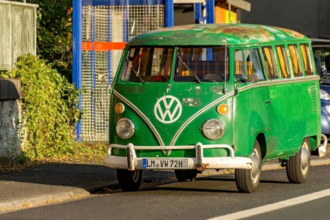 Volkswagen VW Type 2 Transporter, VW Bus T1, Bulli, vintage car built 1950 to 1967, green painted