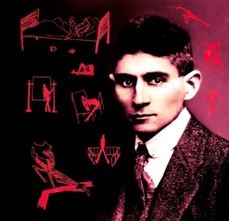 Portrait and a drawing of Franz Kafka, German-speaking Bohemian novelist, digitally edited