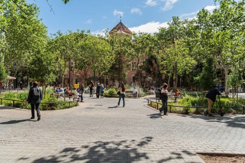 The Eixample superblock, car-free and pedestrianised area in the centre of Barcelona, Spain