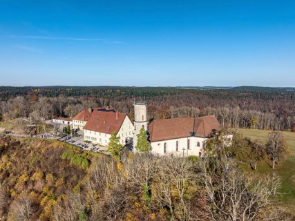 Aerial view of the 983 metre high Dreifaltigkeitsberg in the district of Spaichingen with the