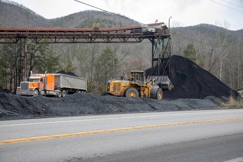Harlan County, Kentucky - Coal is loaded in trucks along US Highway 119 in the mountains of eastern