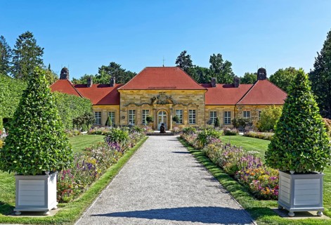 Old castle, garden, park, flower border, flowers, Hermitage, historical park, landscape park,