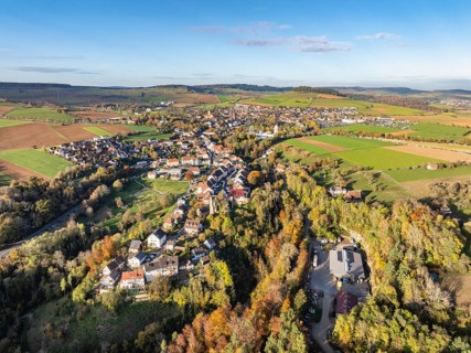Aerial view of the town of Tengen, during the 734th Schätzele market, one of the most important