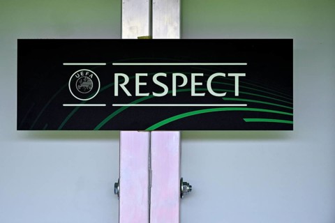 RESPECT sign, logo, UEFA Conference League, Voith-Arena, Heidenheim, Baden-Württemberg, Germany