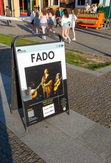 Sign on street for Fado musical performance, Avenida de Diogo Leite, Vila Nova de Gaia, Porto,