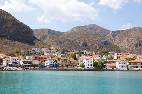 Coastal town of Gefyra, near the rock of Monemvasia, Monemvassia, Monemwassia, Monembasia, in the
