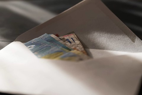 European currency Euro, banknotes in the white envelope