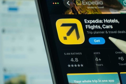 Dhaka, Bangladesh- 24 Oct 2025: A iPad screen displaying the Expedia app on App store